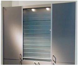 Frosted Glass Tambour Unit with Triple Socket and Halogen Lighting included  
